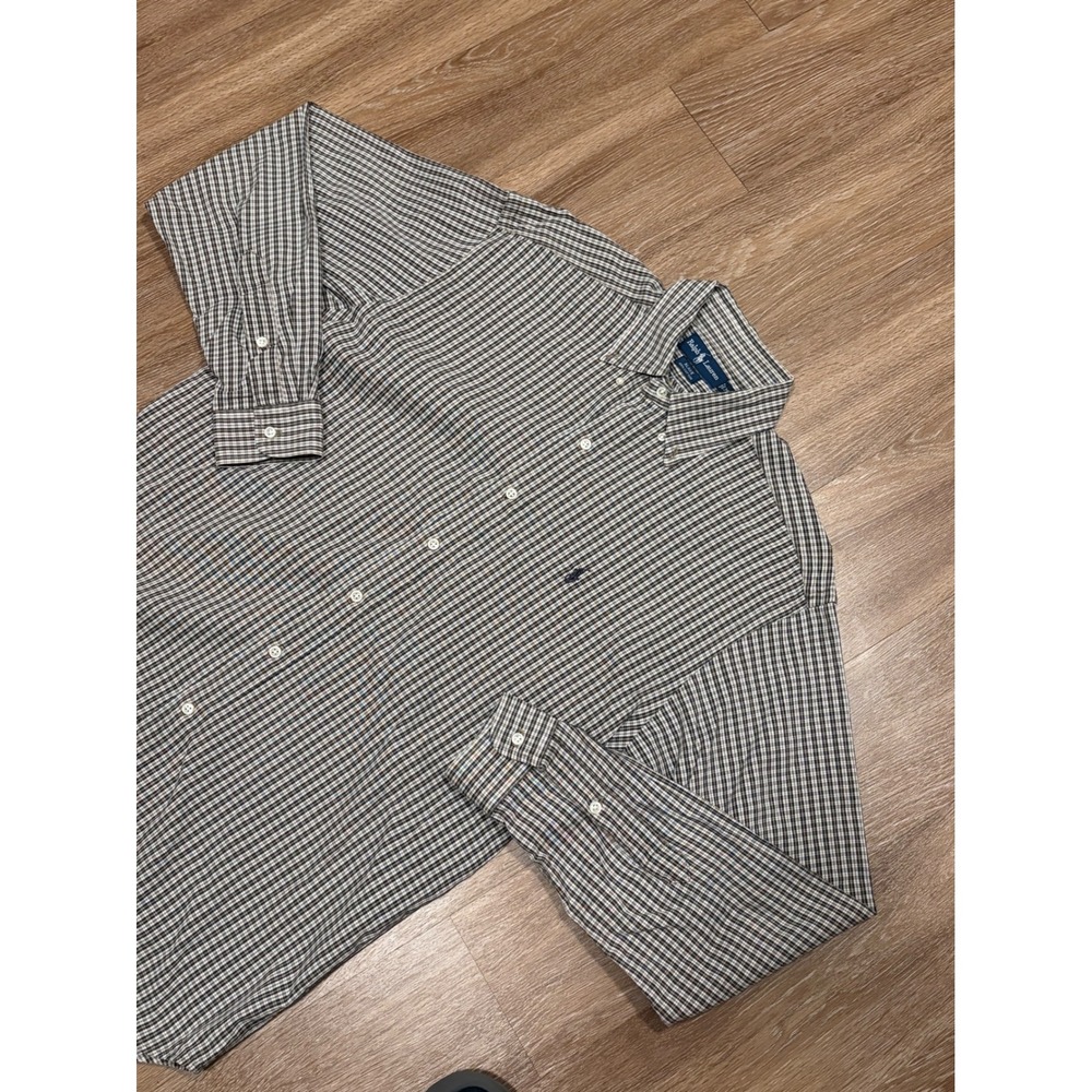 Ralph Lauren Blake Mens Brown White Check Cotton Button Down Shirt Size M